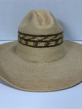 SunBody Hats Palm Leaf Western Straw Hat Wide Brim Tan